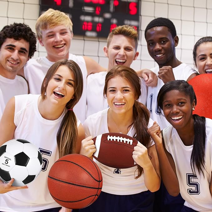 Deekin 8 Pcs Assorted Sport Balls Set Official Size Basketball Football Soccer Playground Balls with Pump and Bag Multi Athletic Ball for Youth Adult Outdoor Indoor Holiday Sports Gifts