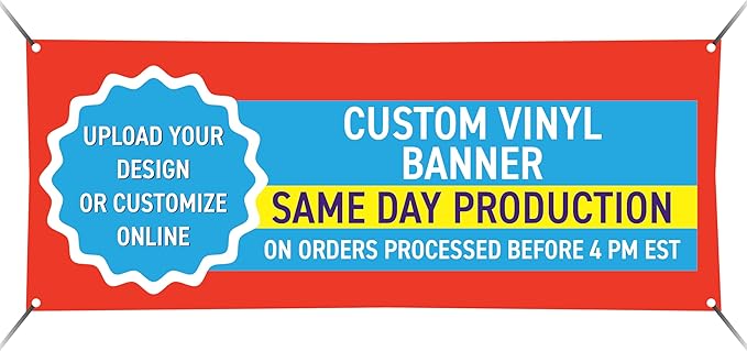 Customizable Vinyl Banner 2x4 - For Business, Graduation, Parties - Indoor & Outdoor Use - Full Color Personalized 13oz Sign with HD Printed Text and Photos