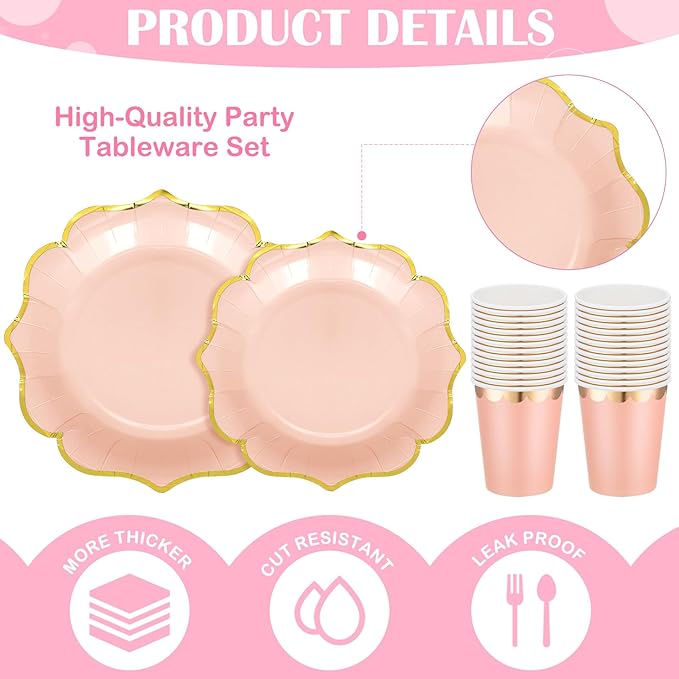 Yaomiao 336 Pcs Plates and Napkins Party Supplies Disposable Dinnerware Set Scalloped Plates Cups Napkin with Plastic Forks Knives Spoons Serve 48 Guests for Birthday Wedding (Multicolor,Irregular)