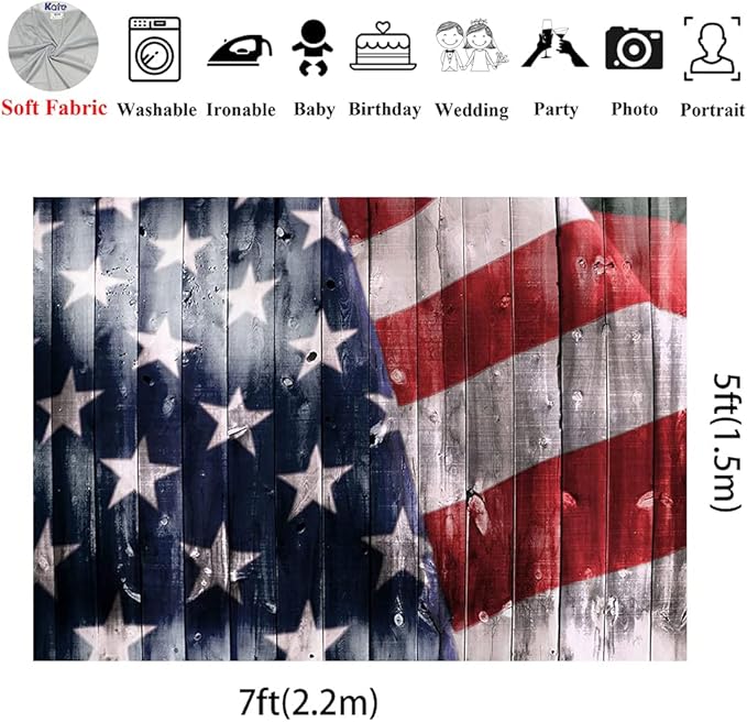 Kate 7x5ft America Flag Pattern Wood Texture Wal Photography Backdrops Background Photo for Patriotic Independence Day Photo Backdrop