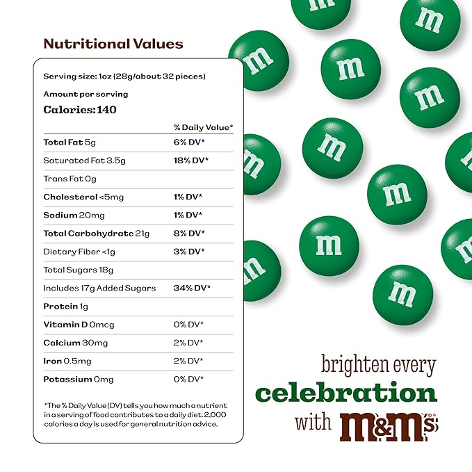 M&M’S WORLD Dark Green Milk Chocolate Candy, 5lbs of M&M'S in Resealable Pack for Candy Bars, Holiday Parties, Graduations, Christmas, Dessert Tables & DIY Party Favors