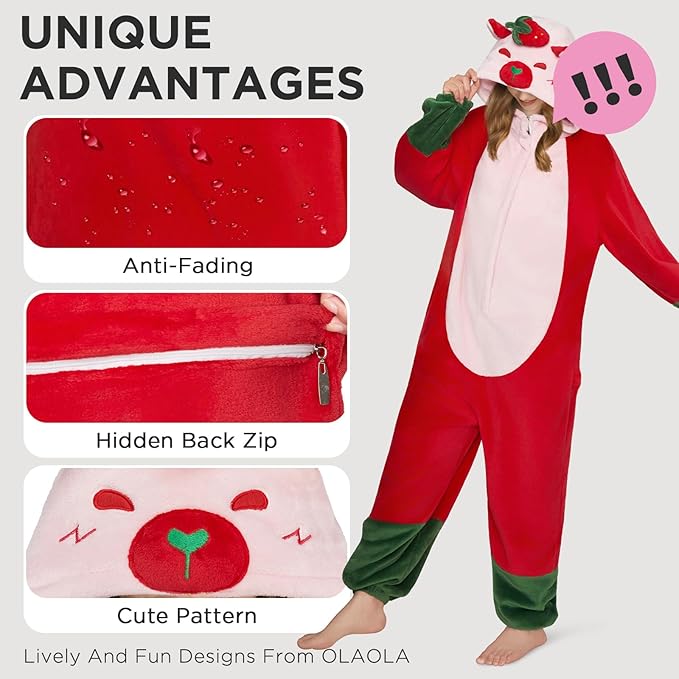 OLAOLA Adult Onesie, Flannel Unisex Animal Pajamas, Plush One Piece Sleepwear Cosplay Party Costume