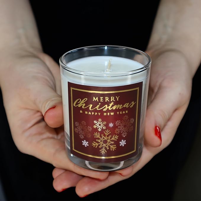 CharmLab Candle – Christmas, 12 oz Glass Jar with Wooden Lid, Wood & Spice Sandal Scent, 40H Burn, Red Snowflake Design, Luxury Gift Box, Elegant Holiday Candle, Christmas Gift & Home Decor