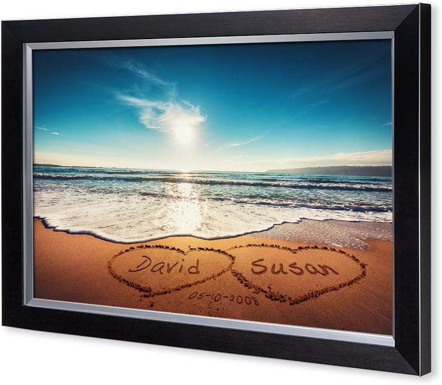 IPIC - Heart in Heart, Personalized Artwork with Names and Date on, Customized Gift for Anniversary,Wedding,Birthday and Holidays. Picture size: 30x20, Framed Size: 33x23