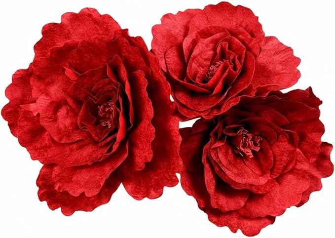 Norme 3 Pcs Valentine Giant Red Velvet Rose 12, 16, 20 Inch Large Rose Petals Big Paper Flowers Giant Flower for Decorations Large Red Flowers for Valentine, Wedding, Home Decor, Anniversary Birthday