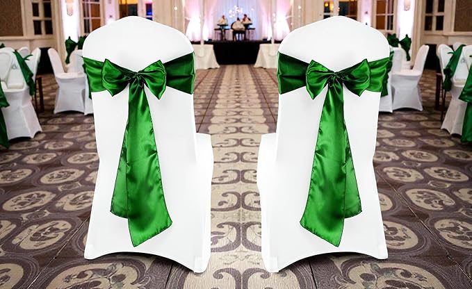 VDS Satin Chair Sashes Chair Cover Back Tie Sateen Bows Ribbon for Wedding Birthday Graduation Engagement Ceremony Event Party Banquet Venue Hotel All Dining Chair Decoration (300PC) (Green)