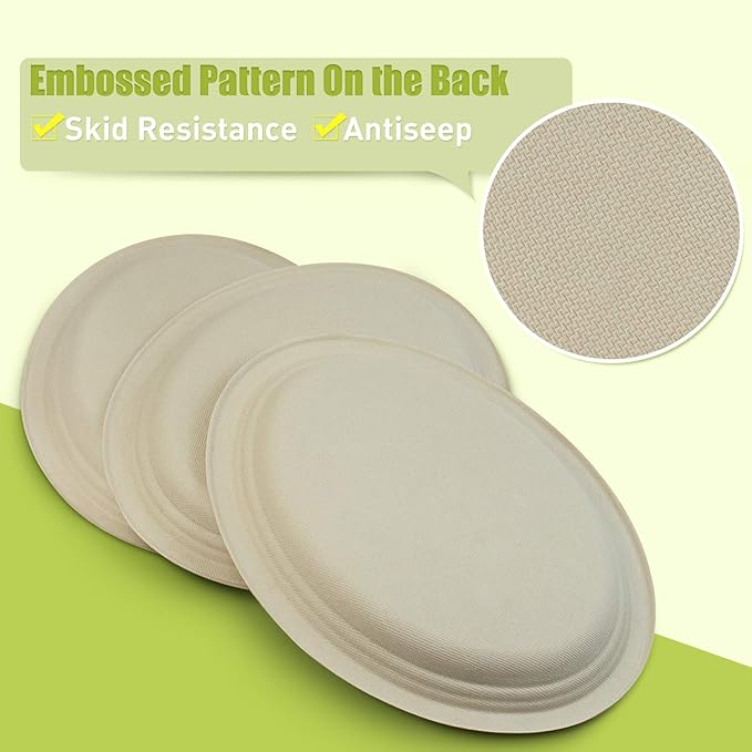 Green Earth, 12-Inch, 125-Count, Compostable Plates, Natural Bamboo Fibers, Everyday Tableware - Biodegradable Disposable Oval Shape Microwave-Safe Gluten-Free Eco-Friendly