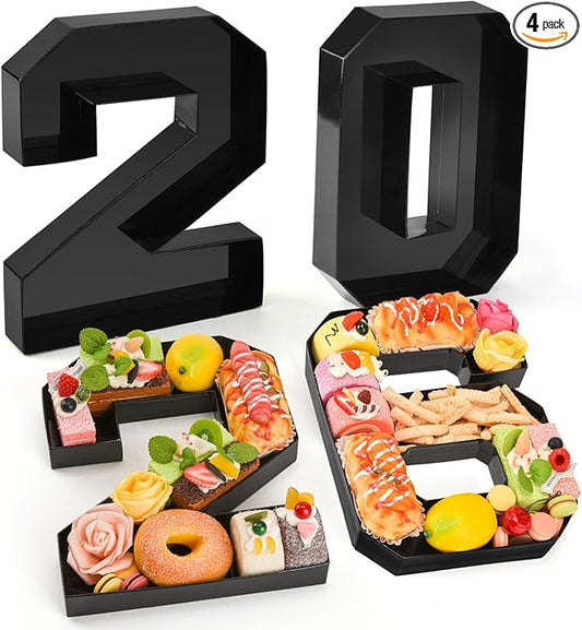2026 Set Cardboard Number for Charcuterie 10.2'' Black Fillable Tray Charcuterie Paper Box for Graduation Anniversary Birthday New Year Party Decorations Chocolate Cookies Goodie Cupcake Box