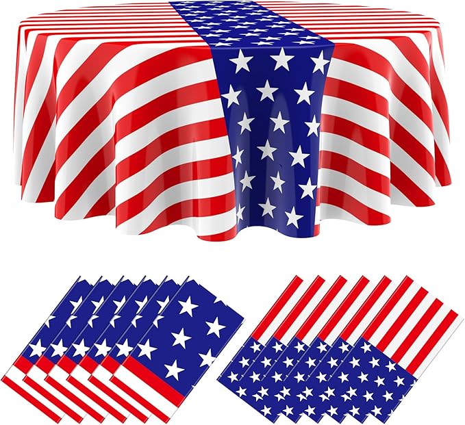 Oudain 12 Pcs Veteran Day Tablecloth 84 Inch Plastic American Flag Tablecloths Disposable 4th of July Table Cover for Veterans Memorial Independence Day Patriotic Party Supplies (Star Stripe)