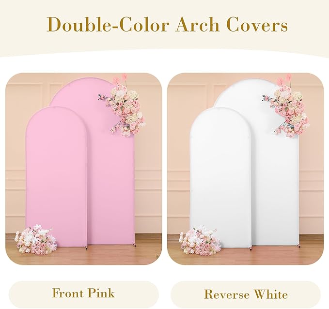 White Pink Photo Arch Backdrop Cover Set of 2-7.2ft and 6ft Arch Covers Stretchy Backdrop Spandex Baby Shower Arch Stand Covers for Girls Birthday Party Wedding Bridal Shower Background Decorations
