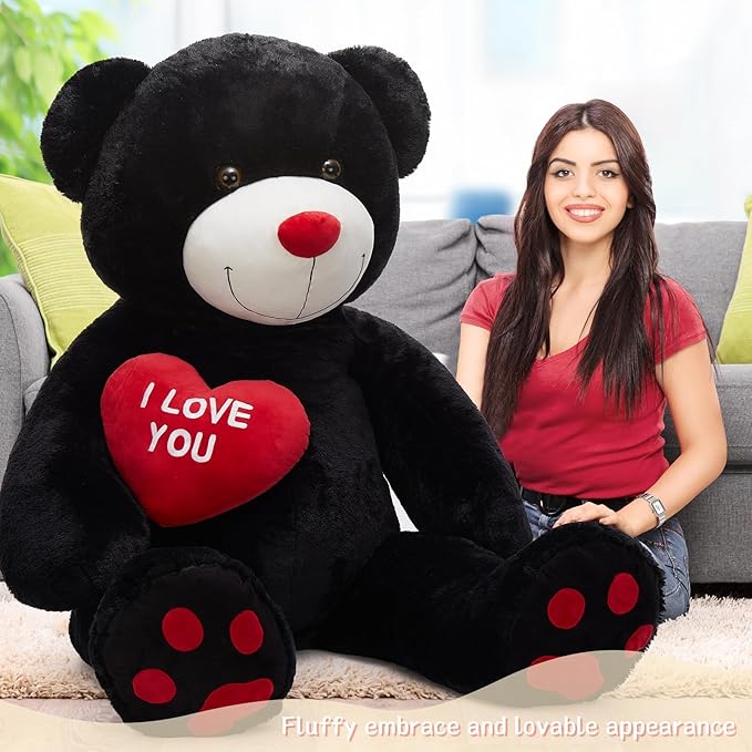 Tezituor Giant Teddy Bear 5 Feet - “I Love You” Red Heart Jumbo Human Size Stuffed Animals for Girlfriend,Boyfriend, Anniversary,Christmas, Valentines, Black