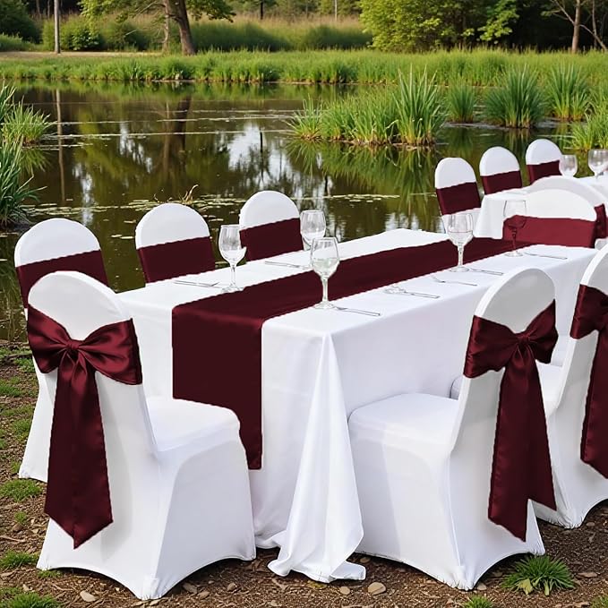 VDS Satin Chair Sashes Chair Cover Back Tie Sateen Bows Ribbon for Wedding Birthday Graduation Engagement Ceremony Event Party Banquet Venue Hotel All Dining Chair Decoration (40PC) (Burgundy)