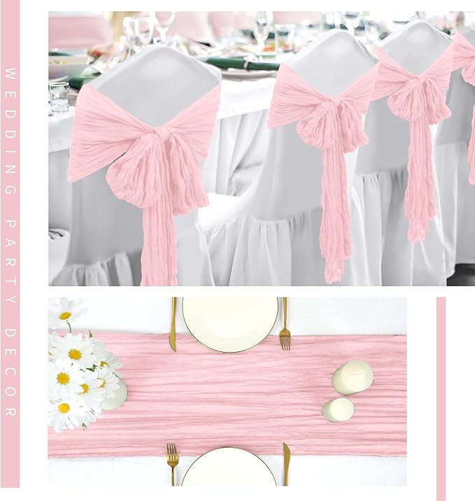 12 Pack Cheesecloth Table Runner 20 x 120 inch Cheese Cloth Table Runner Bulk,Romantic Boho Sheer Gauze Fabric Table Runners for Wedding Reception,Party,Bridal Shower Table Decor(Light Pink)