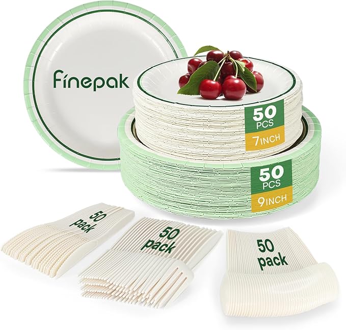 10''9'' Compostable Paper Plates With Green Circle Rims