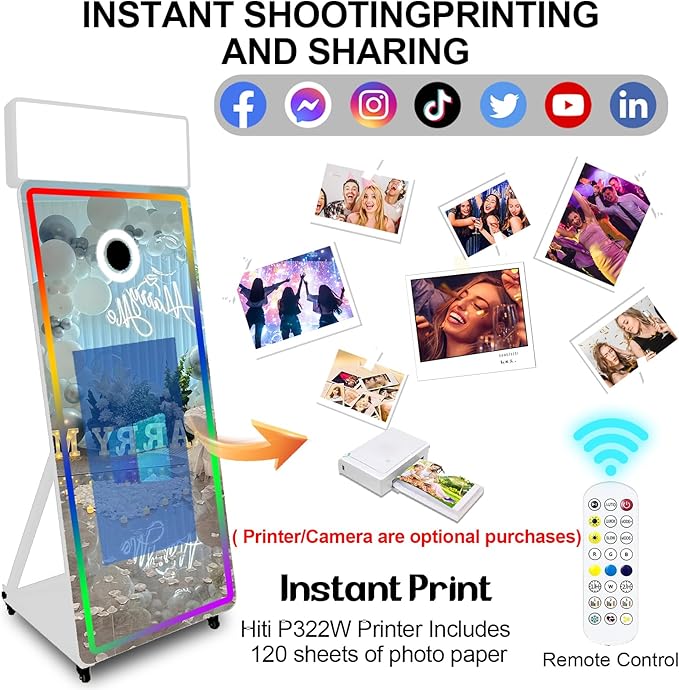 Magic Mirror Photo Booth,Mirror Photo Booth Interactive Touch Screen with Flight Case, Built-in Mini PC with Instant Print and Sharing for Event Party Wedding Rental (White, 32''Screen)