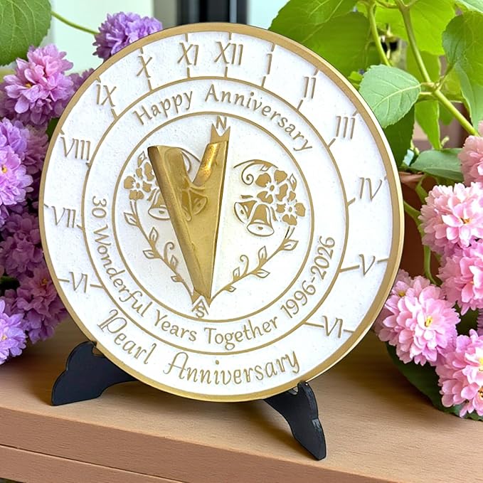 Anniversary Sundial Gift for 30th Pearl Wedding Anniversary in 2026 - Recycled Metal Home Decor Or Garden Present Idea - Handmade in UK for Him, Her Parents Or Couples 30 Year Celebration