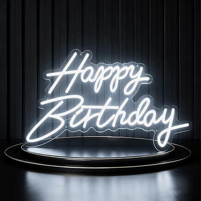 XC Happy Birthday Neon Sign Large Size 19.6×11.8 Inch Birthday Neon Lights for Party Decor Art Light Up Letters Signs for Room Backdrop Reunion Decoration 5V USB (White)