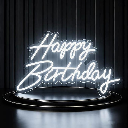 XC Happy Birthday Neon Sign Large Size 19.6×11.8 Inch Birthday Neon Lights for Party Decor Art Light Up Letters Signs for Room Backdrop Reunion Decoration 5V USB (White)