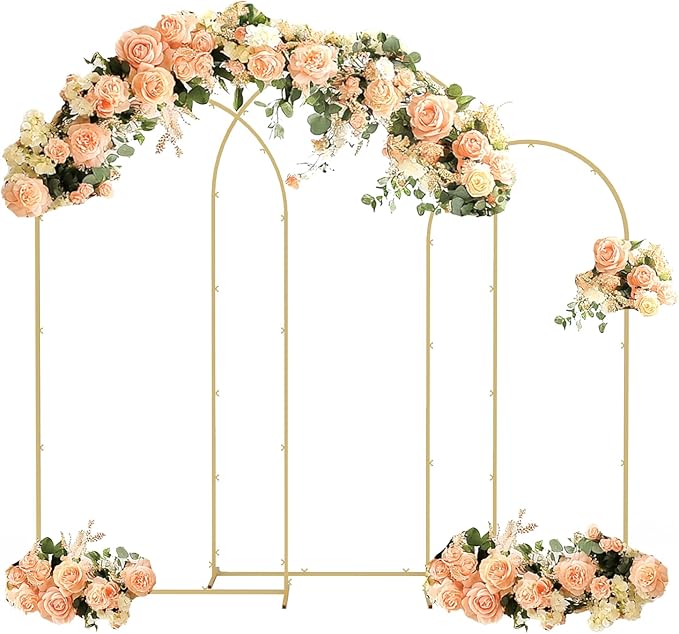 Babenest Gold Arch Backdrop Stand Set of 3, 6FT/6.6FT/7.2FT Metal Arch Weeding Stand, Balloon Arch Frame for Ceremony Birthday Party Bridal Baby Shower Banquet Decoration