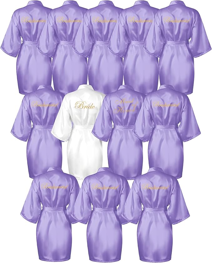 Jecery 12 Pcs Bridesmaid Robes Bride Kimono for Wedding Day Satin Embroidered Bridal Party Robes