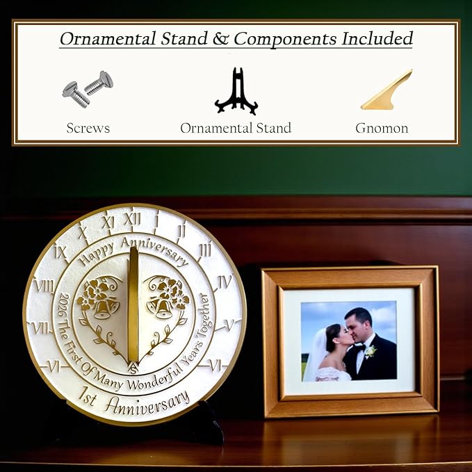 Anniversary Sundial Gift for A 1st Wedding Anniversary in 2026 - Recycled Metal Home Decor Or Garden Present Idea - Handmade in UK for Him, Her Parents Or Couples 1 Year Celebration