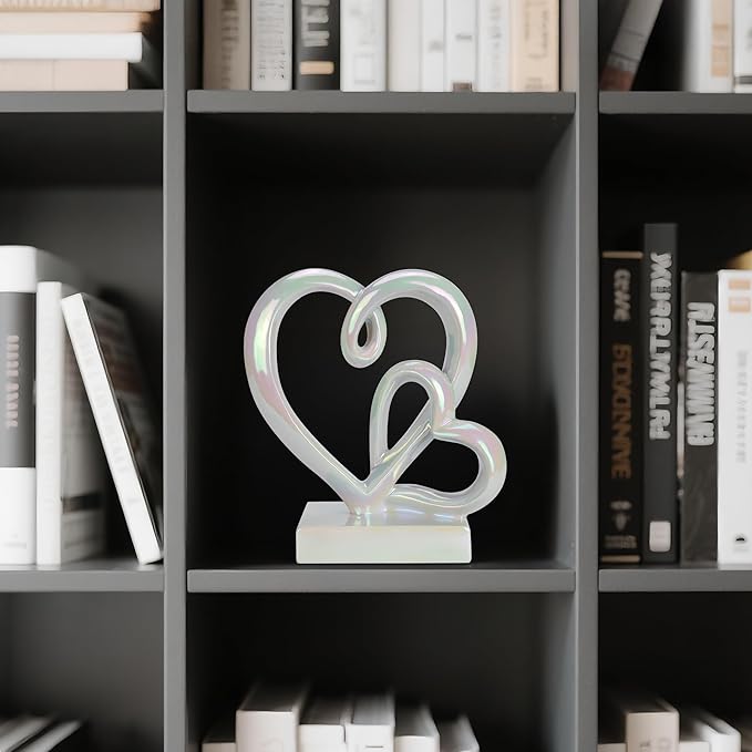 Valentine's Day Wedding Anniversary Couples Gifts-Two Hearts Decor Statue,1st to 50th for Her/Him,Engagement Present, Shimmering Love Symbol for Couple, Romantic Home Accent
