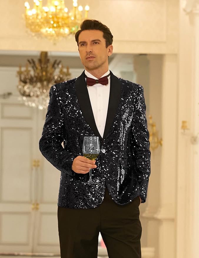 COOFANDY Mens Shiny Sequin Blazer Tuxedo Party Dinner Prom One Button Suit Jacket