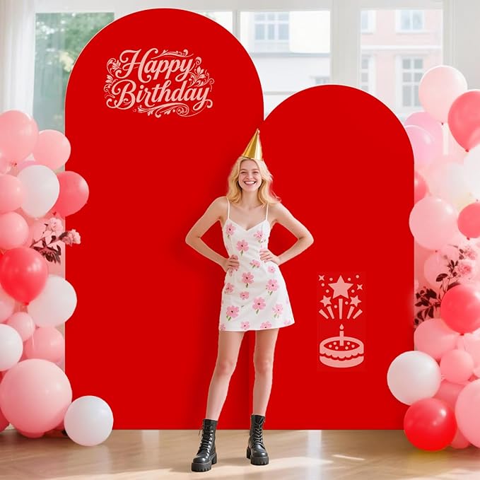 Wedding Arch Backdrop Stand Set of 2 with Cover (7.2FT, 6FT) Gold Metal Balloon Arch Stand Stable Frame Red Arches Cover Chiara Arch Backdrop Stands Cover for Birthday Party Banquet Event Decor