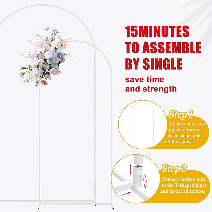 Putros Metal Arch Backdrop Stand White Wedding Backdrop Stand Set of 2 (7.2FT,6FT) Square Arch Frame for Birthday Party Graduation Ceremony Decoration