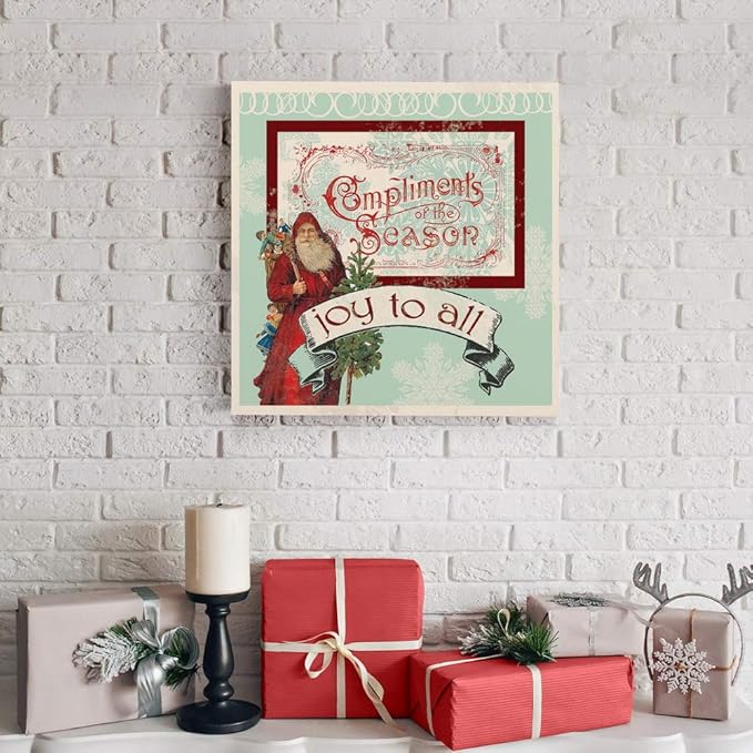 Renditions Gallery Joy to All Santa Wall Art, Christmas & Winter Artwork, Holiday Decor, Old World Santa Claus, Premium Gallery Wrapped Canvas, Ready to Hang, 40 in H x 40 in W, Made in America