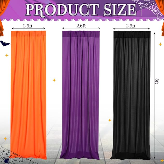 6 Pcs Halloween Party Decoration, 2.6 x 8 ft Black Orange Purple Curtains, Fabric Cloth Photography Background with Bag, for Wall Doors Halloween Birthday Party Favors Supplies Indoor Outdoor