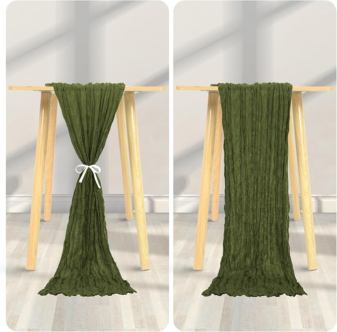 12 Pack Cheesecloth Table Runner 20 x 120 inch Cheese Cloth Table Runner Bulk,Romantic Boho Sheer Gauze Fabric Table Runners for Wedding Reception,Party,Bridal Shower Table Decor(Olive Green)