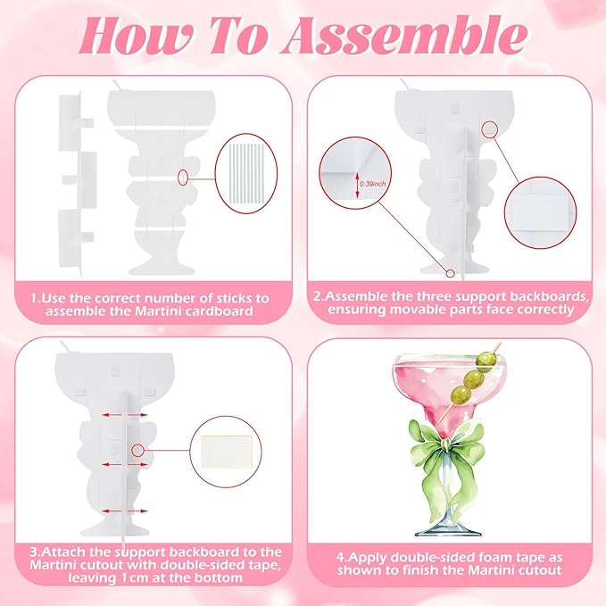 Lawnldyll 4ft Large Pink Martini Bow Cardboard Cutout A Tini Bit Older Birthday Cutout Stand Pink Margarita Backdrop Decorations for Women Coquette Bachelorette Bridal Shower Cocktail Party Decor