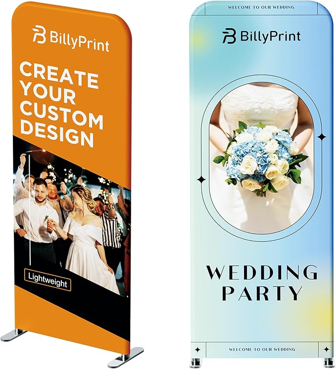BillyPrint Custom Tension Fabric Backdrop with Frame, Personalized Full Color Printing, Custom Backdrop with Aluminum Frame and Carrying Bag for Trade Show, Exhibition, Wedding, Event (3x7.5ft)