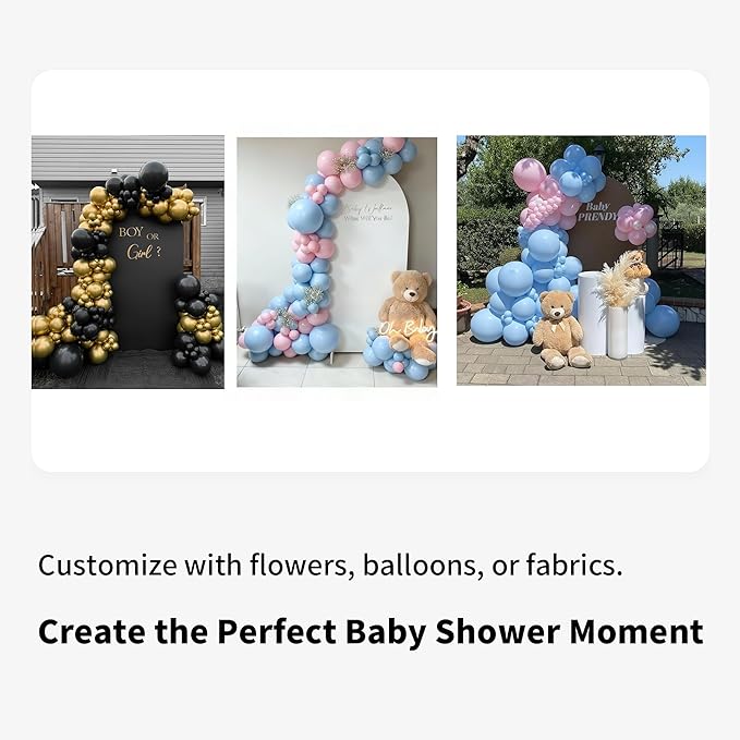 Quick Assembly Aluminum Alloy Arch Backdrop Stand, Lightweight & Sturdy for Weddings, Baby Showers & Birthday Parties, 6FT x 2.7FT Balloon Frame with Elastic Cord Design