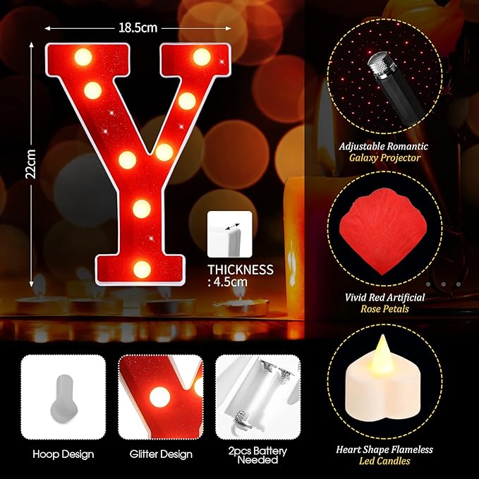 Hortsun Marry Me Light up Letters Proposal Decorations Will You Marry Me Sign Rose Petals 24 LED Candles Romantic Night Light for Proposal Engagement Wedding Anniversary Valentine's Day(Red, Yellow)
