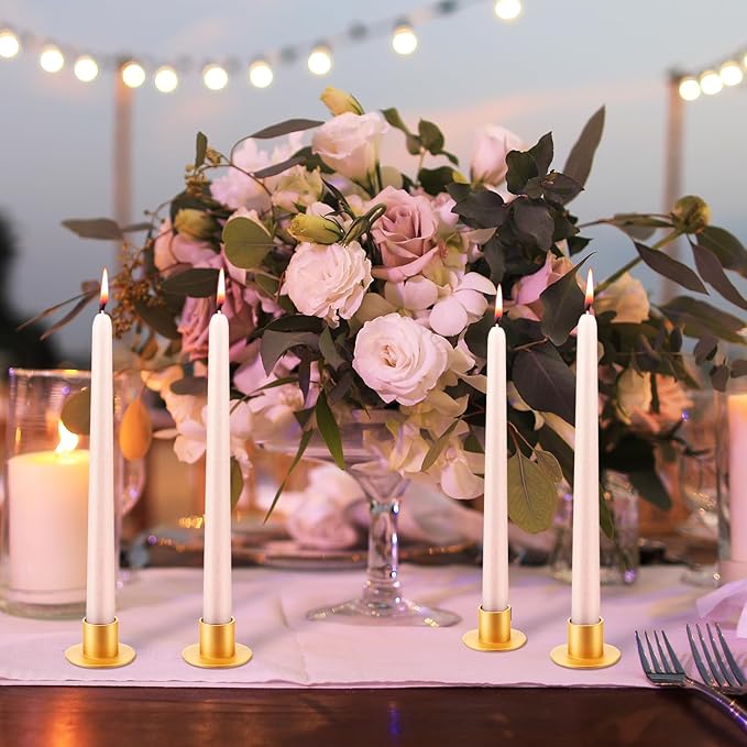 48 Pcs Taper Candle Holders Bulk for Wedding Pillar Candles Metal Taper Candlesticks Holders Centerpieces Short Candle Stick Dinner Decor for Party Anniversary Dinning Table Gift (48, Gold)