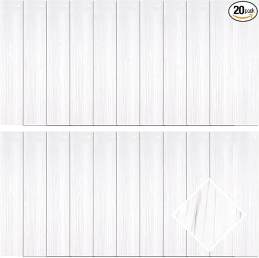 20 Pack White Foil Fringe Curtains 3.2ft x 9.8ft Foil Curtain Backdrop Metallic Tinsel Curtains Streamer Photo Booth Backdrop for Birthday Party Engagement Bachelorette Party Decorations