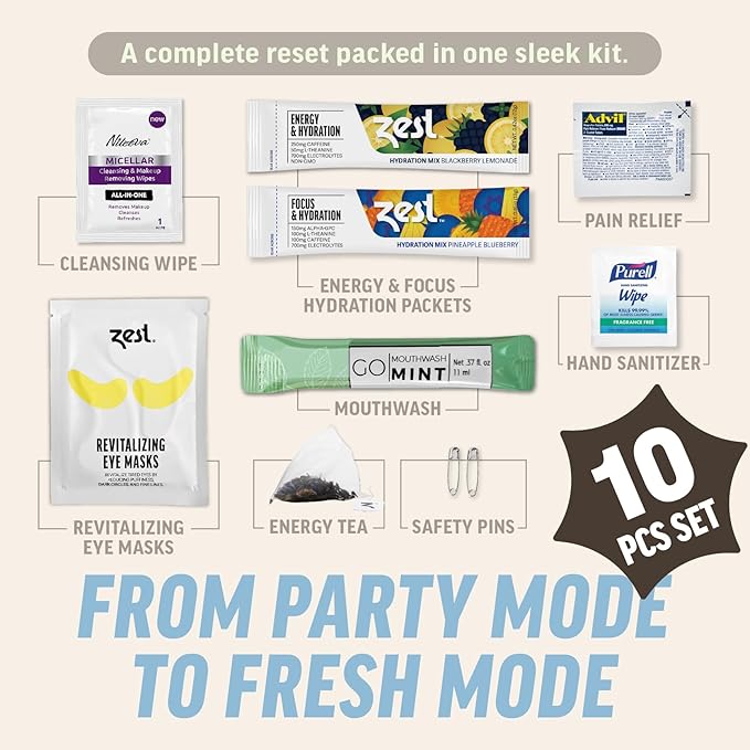Hangover Kit – 10pc Pre-Filled Supplies Bags – Bachelorette Party Favors, Girls Weekend Gifts, 21st Birthday Ideas for Her, Wedding Recovery Essentials, Fun Trip Must-Have Party Accessories (5-Pack)