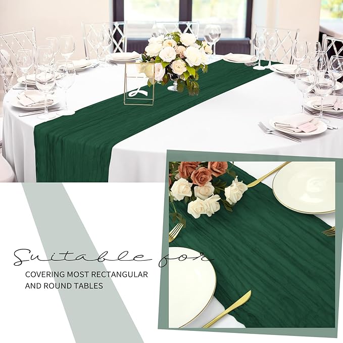 12 Pack Cheesecloth Table Runner 20 x 120 inch Cheese Cloth Table Runner Bulk,Romantic Boho Sheer Gauze Fabric Table Runners for Wedding Reception,Party,Bridal Shower Table Decor(Emerald Green)