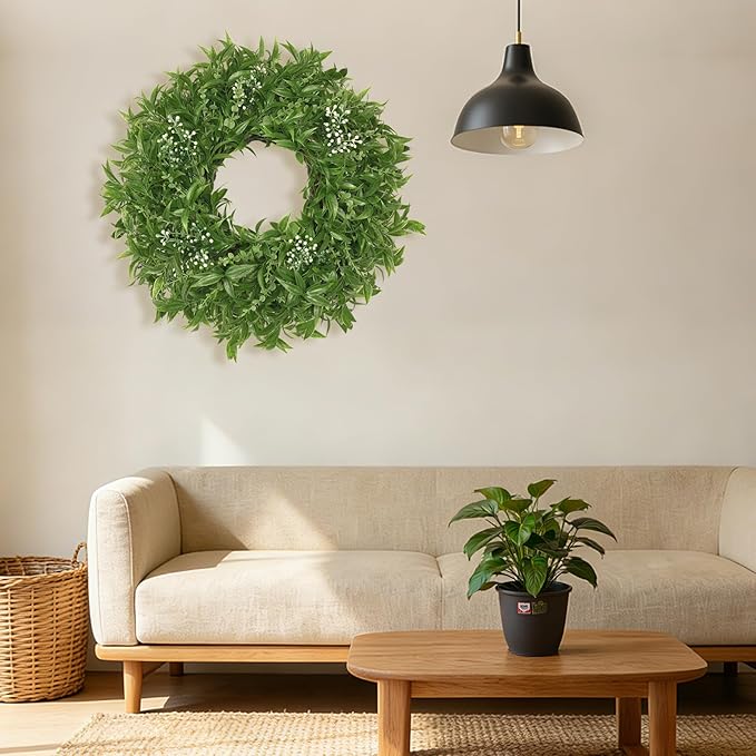 26 Inch Large Eucalyptus Wreaths for Front Door Artificial Green Olive Leaves Greenery Indoor Outdoor Wreath Home Decor Porch Window Wall Farmhouse Door Decorations Spring Summer Fall All Season