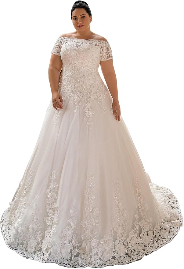 Plus Size Wedding Dresses for Bride Long Sleeve Wedding Bridal Gowns with Lace Appliques Off Shoulder Bride Dress