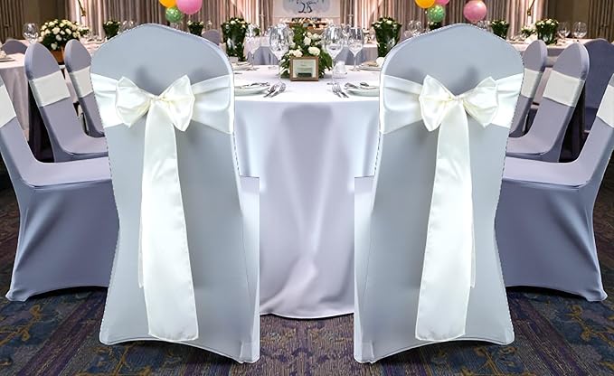 VDS Satin Chair Sashes Chair Cover Back Tie Sateen Bows Ribbon for Wedding Birthday Graduation Engagement Ceremony Event Party Banquet Venue Hotel All Dining Chair Decoration (300PC) (Ivory)