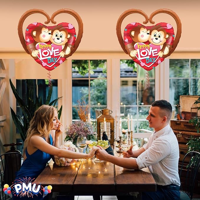 PMU Valentine's Day "Happy Love Day" Monkeys 39in Mylar-Foil Balloon 10/pkg