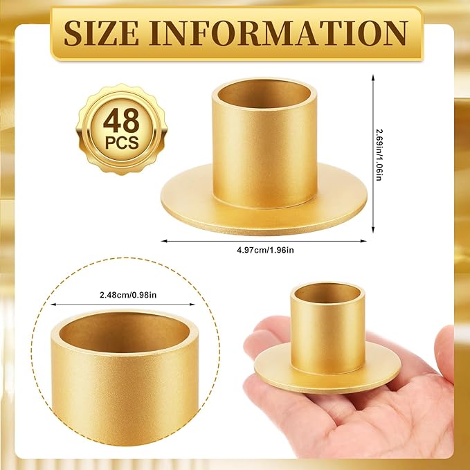 48 Pcs Taper Candle Holders Bulk for Wedding Pillar Candles Metal Taper Candlesticks Holders Centerpieces Short Candle Stick Dinner Decor for Party Anniversary Dinning Table Gift (48, Gold)