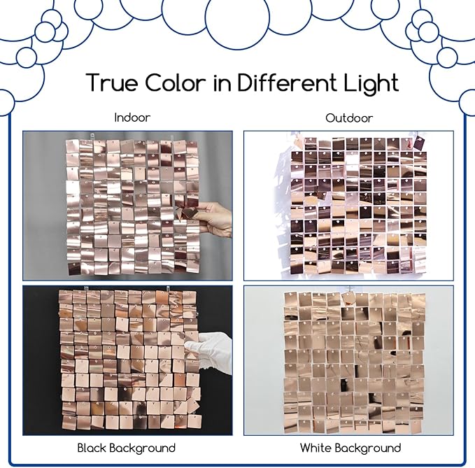 COKAOBE Rose Gold Shimmer Wall Backdrop, 24PCS Square Sequin Shimmer Backdrop Panels, Photo Backdrops for Birthday, Anniversary Wedding Engagement Decoration