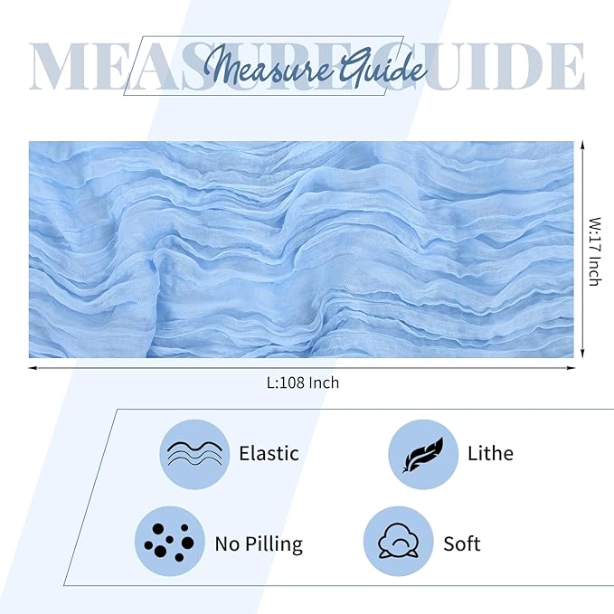 25 Pack Light Blue Cheesecloth Table Runner 17 x 108 Inch Fall Thanksgiving Boho Rustic Farmhouse Gauze Cheese Cloth Runner for Wedding Party Baby Shower Home Decor Holiday Decorations