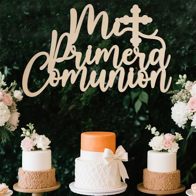 Mi Primera Comunión Wooden Sign - Baptism And First Communion Decoration, Religious Events Party Photo Booth Props, My Christening (Mi Primera Wooden Sign +)