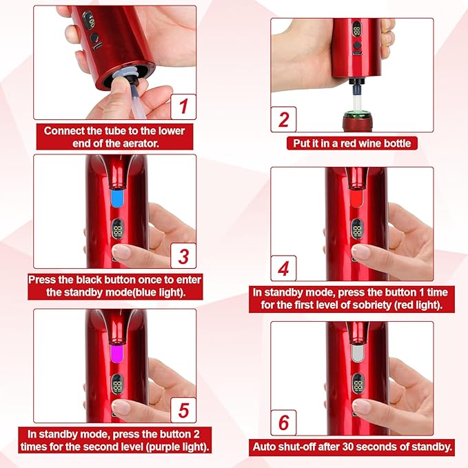 2026 Valentines Day Gifts, Electric Wine Aerator, One-Touch Automatic Wine Decanter for Red & White Wine, Wine Dispenser, Wine Pourer, Wine Gifts for Wine Lovers (Red)