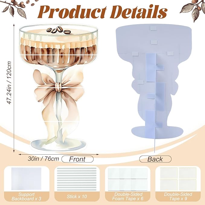 4ft Large Espresso Martini Bow Cardboard A Tini Bit Older Birthday Cutout Stand Martini Coffee Backdrop Decorations for Bar Women Bachelorette Bridal Shower Party Decor